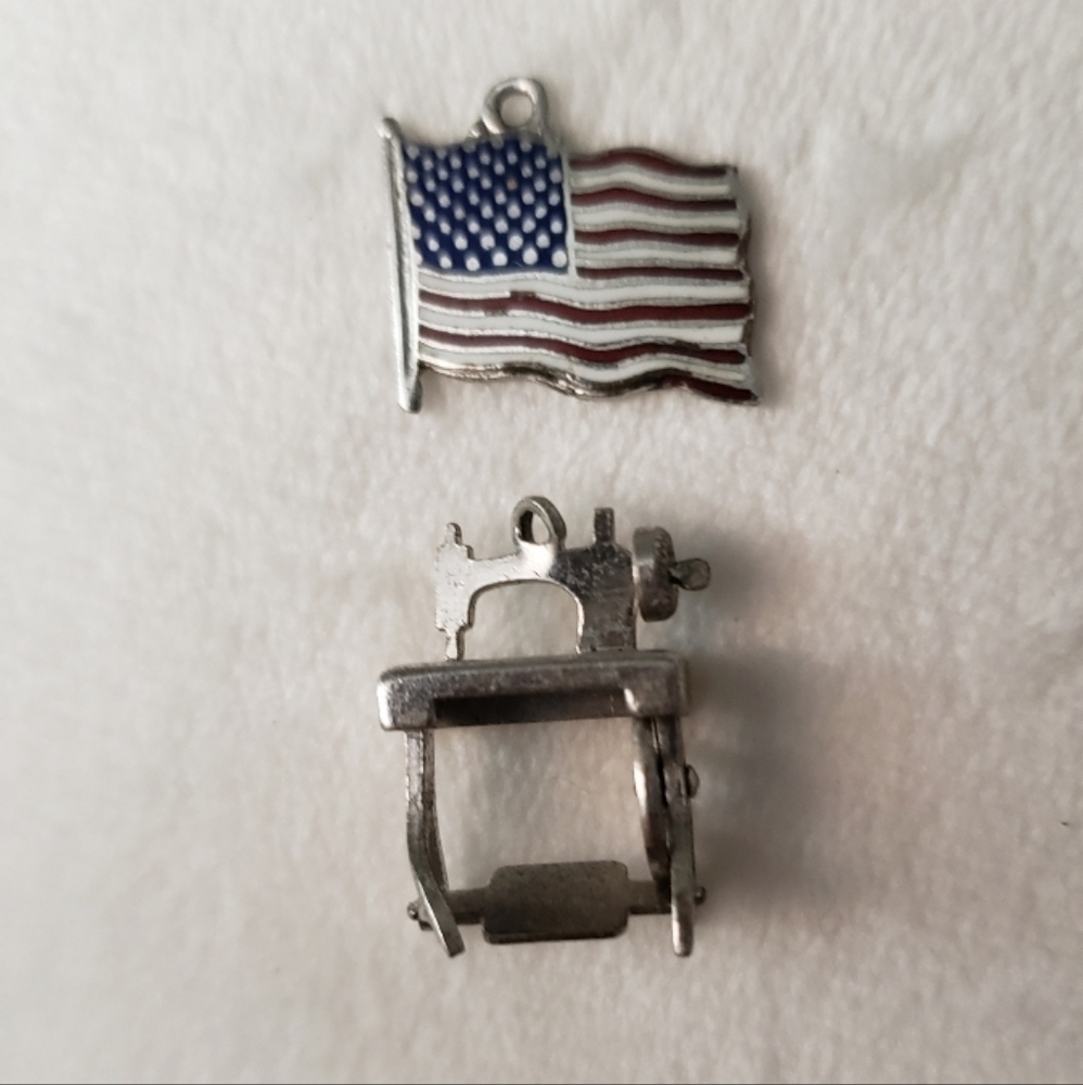 Source Unknown Sterling Silver Charms Red, White, Blue For Bracelets Or Other
